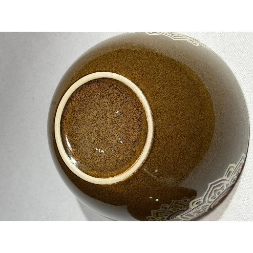 Pier 1 Imports Global Medallion Reactive Stoneware Cereal Bowls Set of 3 Green
